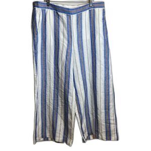 Loft Linen Blend Blue and White Wide Leg Crop Pants Size XL
